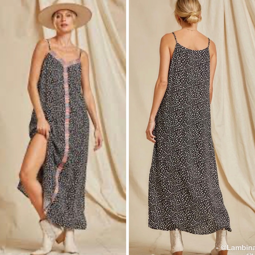Savanna Jane Black with white polka dots A-line Dress. NWT